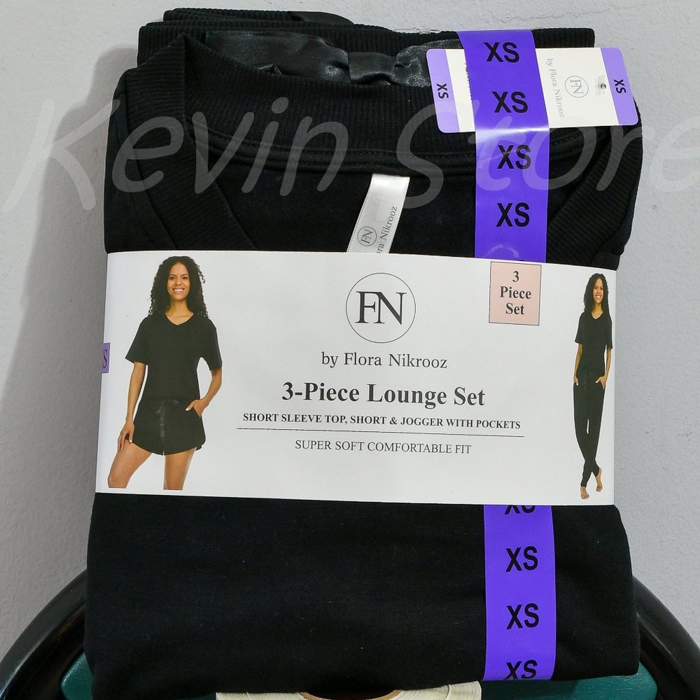 - size‎ XS black FN by Flora Nikrooz 3-piece lounge set